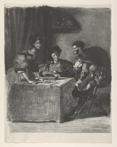 Mephistopheles presenterar sig för Martha Goethe, Faust, 1825-27., 1825-27. av Eugène Delacroix
