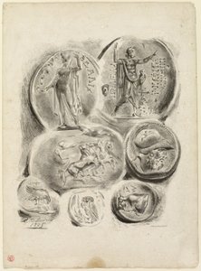 Blad med sju antika medaljer av Eugène Delacroix
