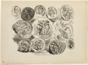 Blad med tolv antika medaljer av Eugène Delacroix