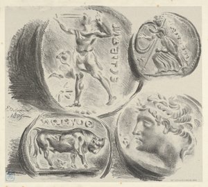 Studier av fyra grekiska mynt, 1825., 1825. av Eugène Delacroix