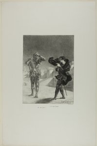 Spöket på perrongen, plansch 3 ur Hamlet av Eugène Delacroix