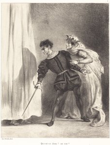 Mordet på Polonius (akt III, scen IV) av Eugène Delacroix