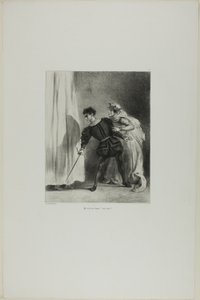 Mordet på Polonius, plansch 9 ur Hamlet av Eugène Delacroix