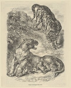 Tigress attackerad av en tiger medan hon ammade hennes unga, 1853., 1853. av Eugène Delacroix