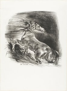 Vildhäst, eller skrämd häst som lämnar vattnet av Eugène Delacroix