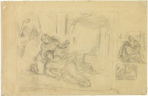 Kvinna som dör(?), Man i sovrummet, två skisser av samma av Eugène Delacroix
