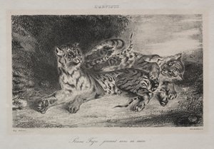 Ung tiger som leker med sin mamma av Eugène Delacroix