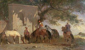 Araber som vattnar sina hästar, ca 1865-75 av Eugène Fromentin