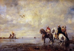 Hägern jagar arabiska ryttare som jagar häger. Målning av Eugene Fromentin (1820-1876) 1865 sön. 0,99x1,42 m Chantilly, Musee Conde