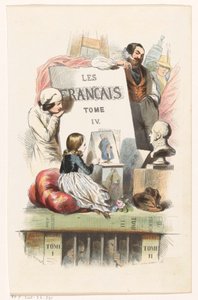 Människor som ser konst ut Titelsida för: Les Français peints par eux-mêmes, 1841 av Eugène Guillaumot
