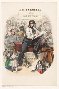 Skissande konstnär Titelsida för: Les Français peints par eux-mêmes, 1841 av Eugène Guillaumot