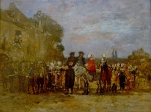Franska:  Noce à Quimper Bröllop i Quimper av Eugene Louis Boudin
