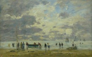 Franska:  Plage de Deauville Deauvilles strand av Eugene Louis Boudin