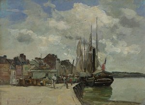 Tyska: Honfleur. Honfleur hamn: Hamnen av Eugene Louis Boudin