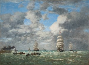 Lämnar hamnen i Le Havre / Shipping (Le Havre, sortie du port) av Eugene Louis Boudin