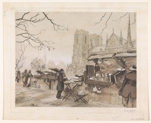 Utsikt över Quai de Montebello i Paris av Eugène Véder (signed by artist)