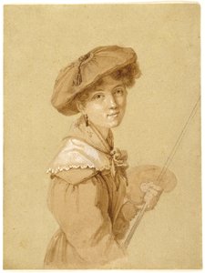 Självporträtt, 1820-29 (penna, sepia och gouache på papper) av Eugénie Tripier Lefranc
