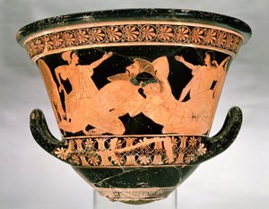 Attic röd-figur calyx-krater föreställande Herakles brottning med Antaeus, från Cervetri, Italien, c.510 BC (keramik) (se även 92570)