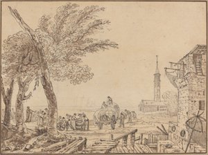 Utsikt över en hamn av European 18th Century