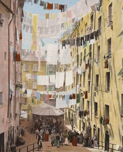 Gata i det gamla kvarteret i Genua, Italien (färgat foto) av European Photographer
