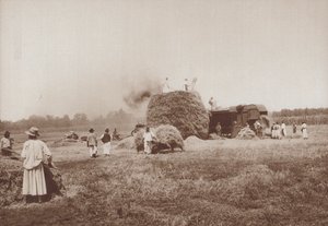 Att tröska vete på Alfold, Ungerns slätter (s/v foto) av European Photographer