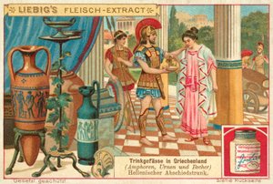 En avskedsdrink i antikens Grekland (chromolitho) av European School
