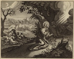 Jesu Kristi ångest i Getsemane trädgård (gravyr) av European School
