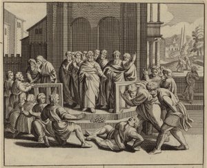 Ananias tappar död efter att ha ljugit för den Helige Ande (gravyr) av European School