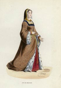 Anne De Bretagne (färgad gravyr) av European School