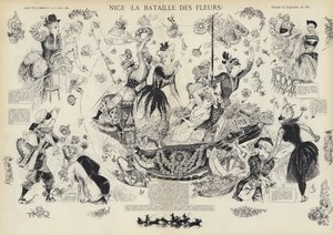 Årliga slaget om blommorna, Nice, Frankrike (litho) av European School