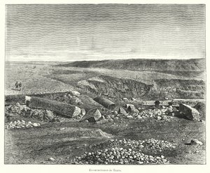 Arkeologiska utgrävningar av den antika egyptiska staden Tanis (litho) av European School