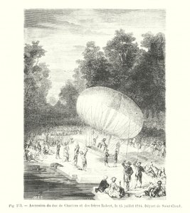 Himmelsfärd för hertigen av Chartres och bröderna Robert, 15 juli 1784, avresa från Saint-Cloud (gravyr) av European School