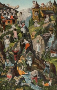 Bebisar i bergen (färglitografi) av European School