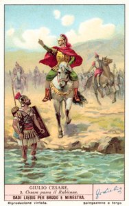 Caesar korsar Rubicon, 49 f.Kr. (chromolitho) av European School