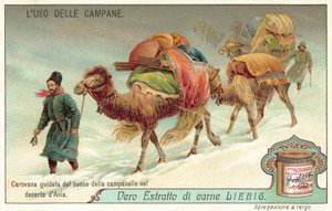 Karavan guidad av ljudet av en klocka i Centralasiens öknar (chromolitho) av European School