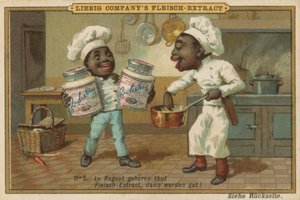 Tecknad afrikaner lagar mat med Leibig köttextrakt av European School