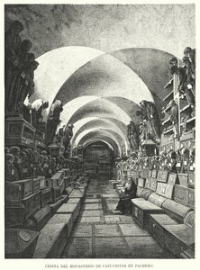 Katakomberna i Capuchin-klostret, Palermo, Sicilien, Italien (litho) av European School