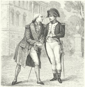 Karl IV av Spanien med Napoleon (gravyr) av European School