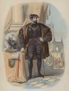 Karl V, helige romerske kejsare (färgad gravyr) av European School