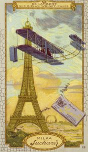 Charles de Lambert i ett biplan av märket Wright, Paris (chromolitho) av European School