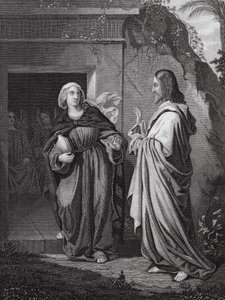 Kristus uppenbarar sig för Maria, St Johannes, kap 20, v 14 (gravyr) av European School