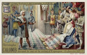 Christopher Columbus inför kungen och drottningen av Spanien, 15 januari 1492 av European School