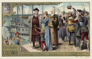 Christopher Columbus ger sig ut på sin resa till den nya världen, Palos, Spanien, 3 augusti 1492 av European School
