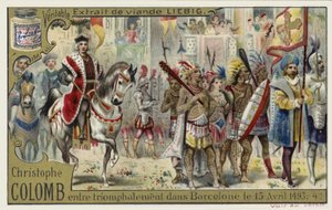 Christopher Columbus går in i Barcelona i triumf, 15 april 1493 av European School