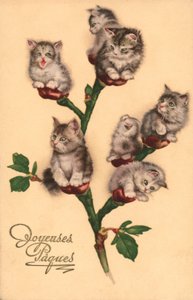 Serietidningskatter, som kattungar (färglitografi) av European School