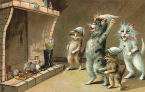 Serietidning med katter som väntar på sina julklappar (färglitografi) av European School