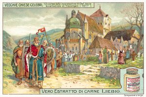 Kröningsprocession av kung Olaf II av Norge som lämnar Trondheims katedral av European School