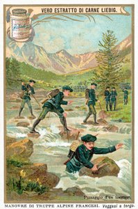 Att korsa en bergstorm (chromolitho) av European School