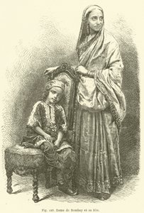 Lady of Bombay och hennes dotter (gravyr) av European School