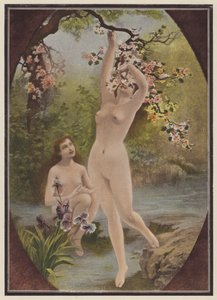 Evas döttrar, kvinnor med trädblomning (färg litho) av European School